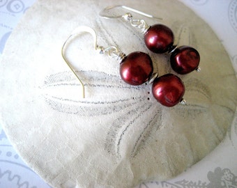 Cate Earrings -  cranberry pearls