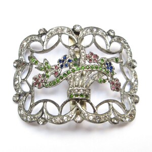 Antique BUCKLE Rhinestone BASKET Dress Buckle Belt Buckle Shoe Clip French Paste Slide 1910s Hanan & Son F.N.Co. Edwardian Art Deco WWI