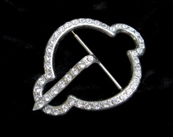 Vintage Rhinestone Dress Buckle, Art Deco 1930s, Restored