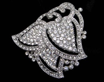 VINTAGE Dress Clip Rhinestone Shoe CLIP Leaves Dress Clip Pave Rhinestone Clip Fur Clip French Paste Jeweled Brooch Wedding Restored Gift
