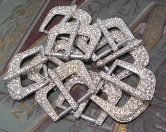 Lot of 9pcs VINTAGE Crystal RHINESTONE Dress Belt BUCKLE Old Pot Metal