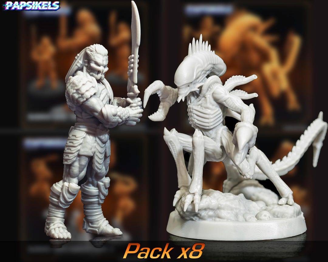 Hunter Vs Xeno – 8 Sci-fi Alien Miniatures Bundle – Papsikels – Wargame ...