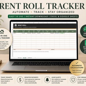 Rent Roll Spreadsheet, Rental Property Tracker, Landlord Rent Payment Tracker, Tenant and Lease Tracker, Google Sheets and Excel Template