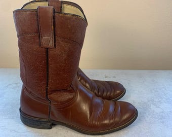 Vintage Texas All American 8.5D Western Roper Boots Brown Leather USA Made 8801