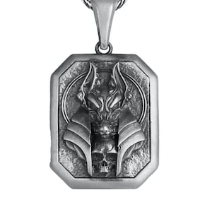 Anubis Necklace Sterling Silver, Large Anubis Pendant Silver 925, Egyptian Guardian Necklace, Mythical Anubis Necklace with High Details
