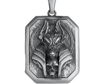 Anubis Necklace Sterling Silver, Large Anubis Pendant Silver 925, Egyptian Guardian Necklace, Mythical Anubis Necklace with High Details