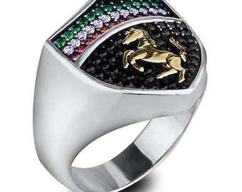 Bague Ferrari, bague formule un, bague cheval italien, bague italienne pour homme, bijoux de voiture, bague de voiture en argent sterling, meilleur cadeau pour un garagiste