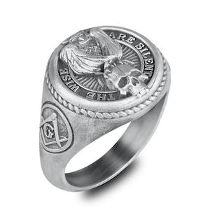 Masonic Owl and Skull Ring Sterling Silver, The Wise Are Silent Ring, Biblical Wisdom Jewelry, Owl and Skull Ring, Best Gift for Cool Guys