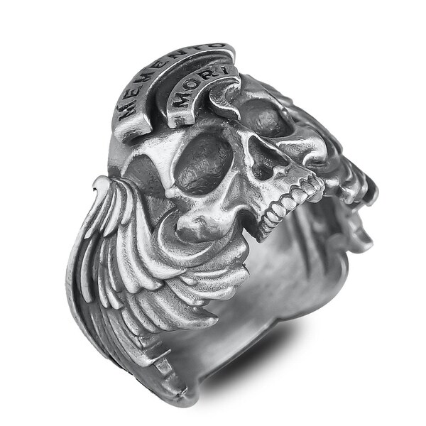 Memento Mori Ring Sterling Silver, Remember You Must Die Ring, Daily Stoic Ring Silver 925, Memento Mori Skull Band Ring, Meaningful Gift