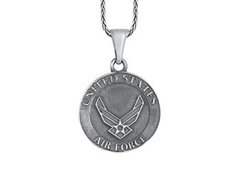 United States Air Force Pendant 925 Sterling Silver, US Air Force Medallion, Aviation Charm, Usaf Jewelry, Best Gift for Patriotic Veterans