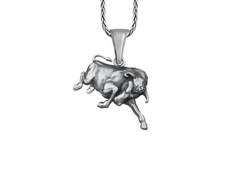 Bull Pendant 925 Silver, Male Bull Necklace, Angry Male Bull Necklace, Men's Bull Charm, Taurus Zodiac Pendant, Best Gift For Masculine Men