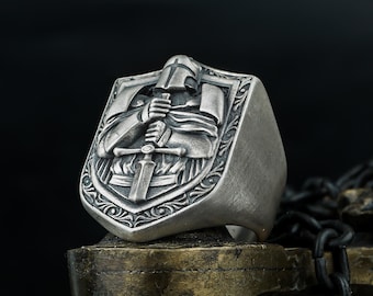Templars Knight Ring Sterling Silver, Medieval Knight Ring, Christian Knight Jewelry, Crusader Swordsman Ring, Gift for Noble Men