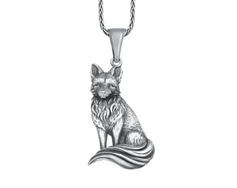 Fox Pendant Necklace Sterling Silver, Fox Sitting Pretty Necklace, Reynard Necklace, Unisex Wild Animal Charm, Unique Gift for Fox Lovers