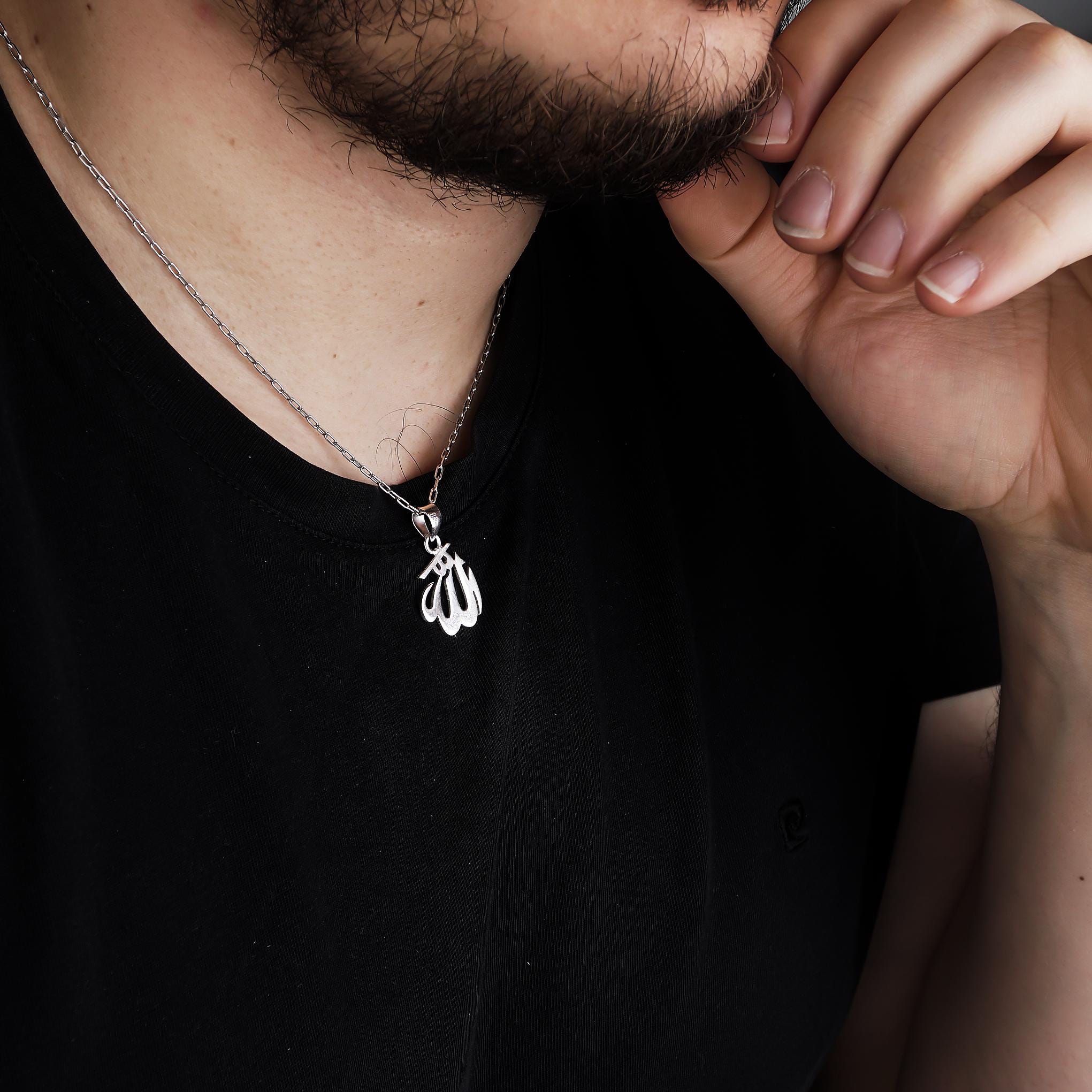 Allah Necklace Sterling Silver, Polished Allah Written Pendant, Unisex ...