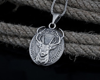 Stag Pendant Necklace Sterling Silver, White Deer Necklace, Heavy Elk Necklace, Red Deer Necklace, Reindeer Charm, Superb Gift for Hunters