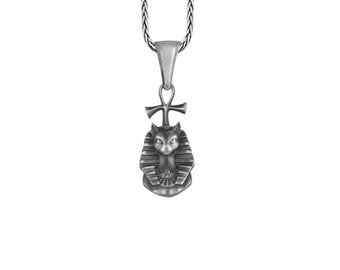 Ancient Egyptian Cat Woman Pendant Sterling Silver, Bastet Pendant With Ankh, Pharaonic Cat Necklace, Detailed Egyptian Mythology Charm