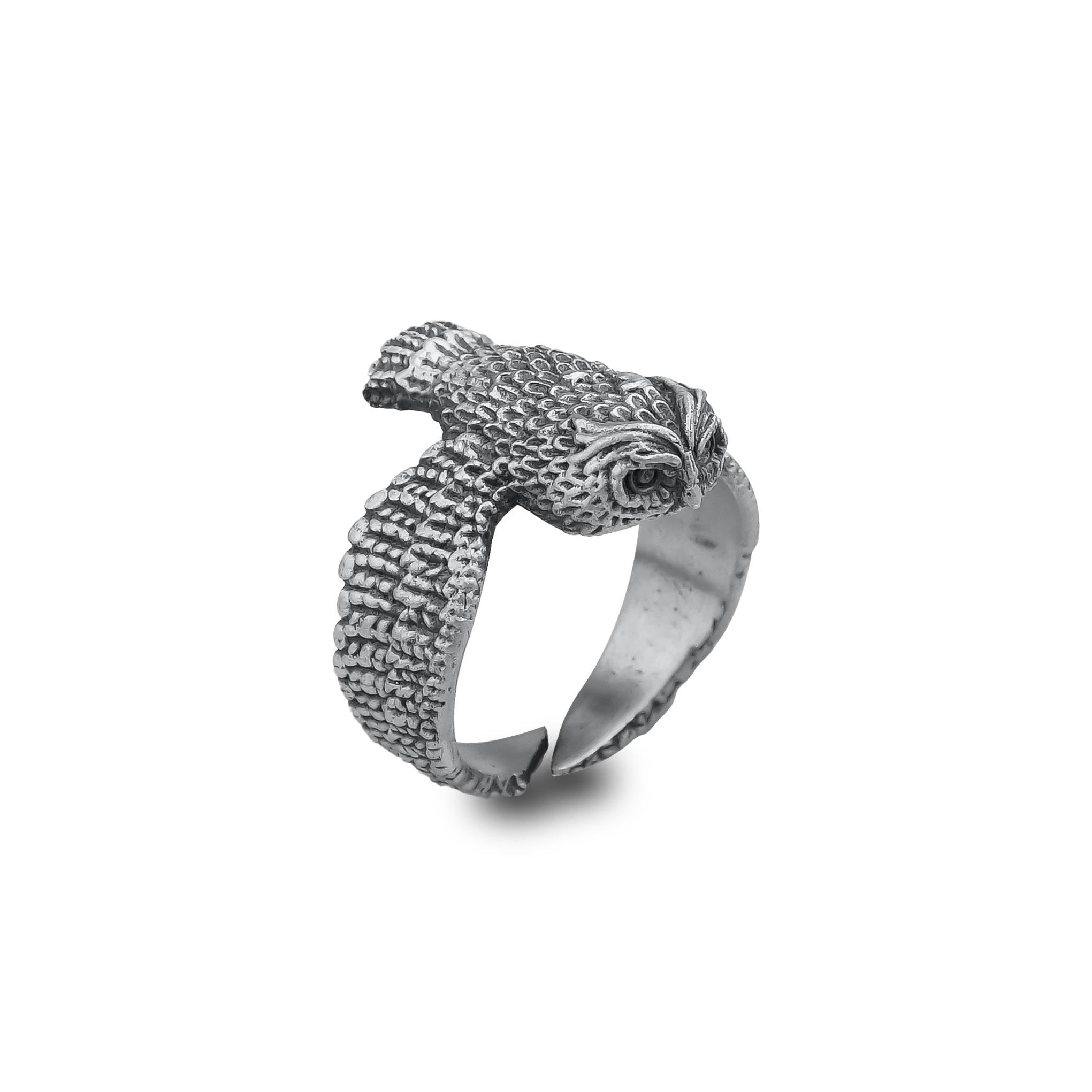 Flying Owl Ring Silver 925, Cute Owl Ring Sterling Silver, Unisex Adjustable Owl Ring, Ring of Wisdo