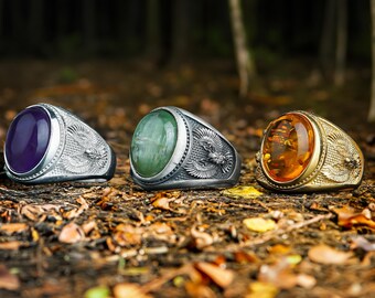 Gold Green Kyanite Ring, Sterling Silver Mens Green Kyanite Ring, Open Winged Owl Ring with Green Gemstone, Cool Ring Gift for Boyfriend