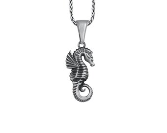 Sea Horse Pendant Sterling Silver, Water Dragon Necklace, Unisex Atlantic Seahorse Charm, Summer Holiday Necklace, Unique Gift For Good Luck