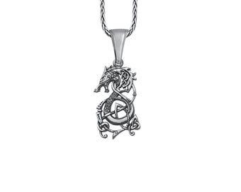 Viking Dragon Pendant 925 Silver, Nordic Dragon Necklace, Norse Jewelry, Celtic Dragon Pendant, Mythology Charm, Best Gift For Dragon Lovers