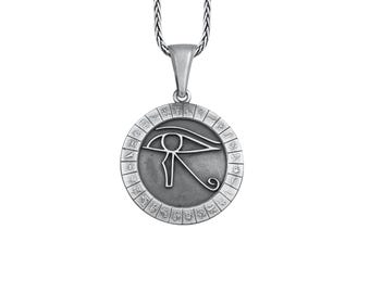 Eye Of Horus Pendant 925 Sterling Silver, Ancient Egyptian Medallion, Egyptian Mythology Charm, Eye Of Ra Necklace, Egyptian Symbol Gift