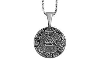 Valknut Pendant Sterling Silver, Valknut Symbol Necklace, Viking Symbol Medallion, Valhalla Necklace, Norse Mythology Charm, Nordic Charm