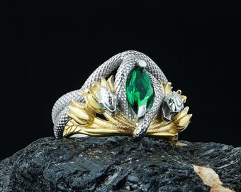 Ring of Barahir Sterling Silver, Handmade King Elessar Ring, 925 Silver Emerald Stone Ring, Mens Fantasy Ring, Unique Engagement Ring