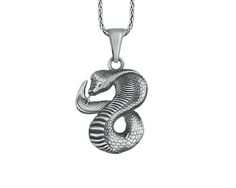 3D Cobra Pendant Sterling Silver, Snake Necklace, Copperhead Necklace, Poisonous Serpent Necklace, Wild Animal Charm, Gift for Herpetophiles