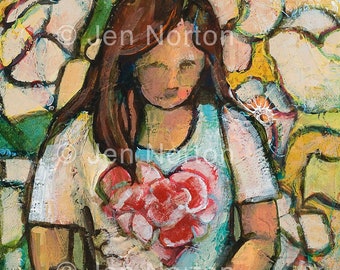 Woman with Patience, Praying woman in Rose Garden Art print