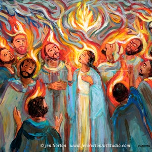 Pentecost Art Print, Fire of the Holy Spirit on Disciples, Confirmation Gift