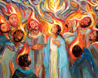 Pentecost Art Print, Fire of the Holy Spirit on Disciples, Confirmation Gift