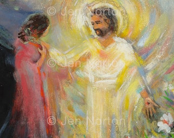 Mary Magdalene meets Jesus, Easter morning, Risen Christ, Christian Wall Art