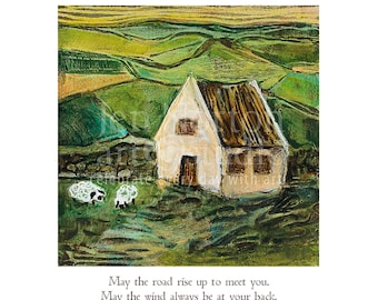 Irish Country Cottage with Irish Blessing, Gift for Irish home, New Home blessing