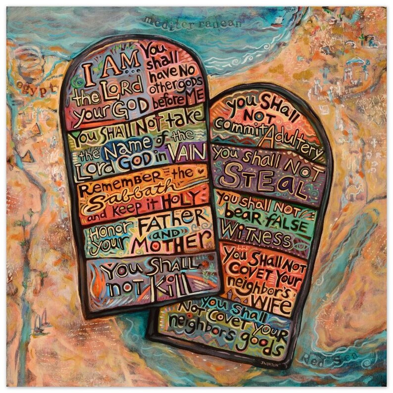 Ten Commandments Colorful Painted Word Poster, Gift for First ...