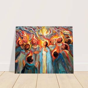 Póster de Pentecostés, Fuego del Espíritu Santo sobre los discípulos, Regalo de Confirmación, María y los discípulos