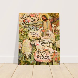 Cartaz do Cordeiro de Deus, Tende Misericórdia, Dai-nos a Paz, Jesus e o Cordeiro, Missa Católica