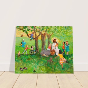 Jesús comparte la comunión con los niños, póster católico, regalo de primera comunión, habitación infantil católica