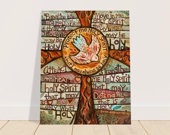 Holy Spirit Prayer of St. Augustine Poster, Confirmation gift, Cross art, Protect me Holy Spirit