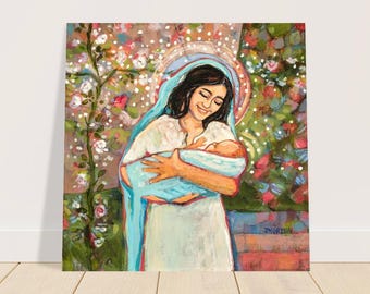 Holy Mary Mother of God Square Poster, Infant Jesus, Christ Child, New Mom, Mother and Son
