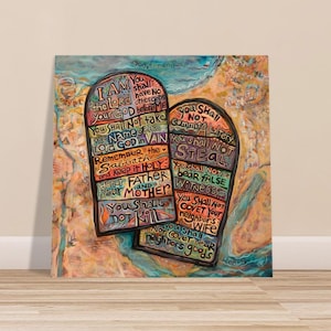Zehn Gebote Bunt gemaltes Wort Poster, Geschenk für Erstes Geständnis, religiöse Wandkunst