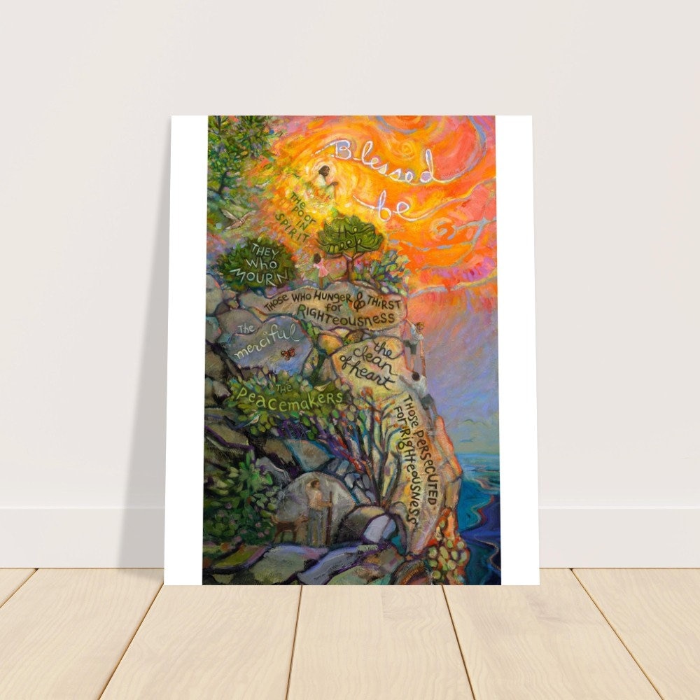 Beatitudes Christian Art Poster, Blessed Be, Sermon on the Mount, Disciples of Jesus