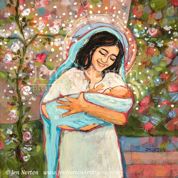 Holy Mary Mother of God Art Print, Bethlehem, newborn baby