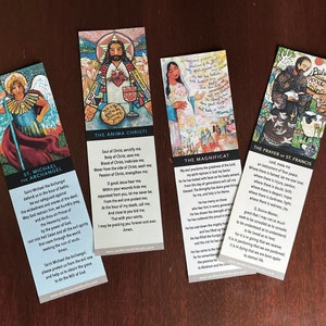 Set of 4 Catholic bookmarks, Printable digital file, St Francis, Blessed Mother, Sacred Heart, St. Michael Archangel, PDF, Instant Download. image 3