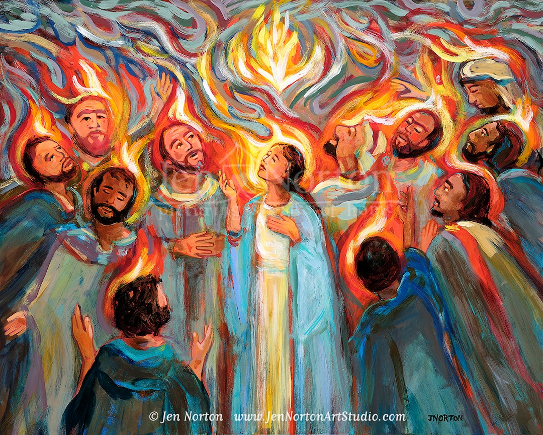 Pentecost Art Print, Fire of the Holy Spirit on Disciples, Confirmation