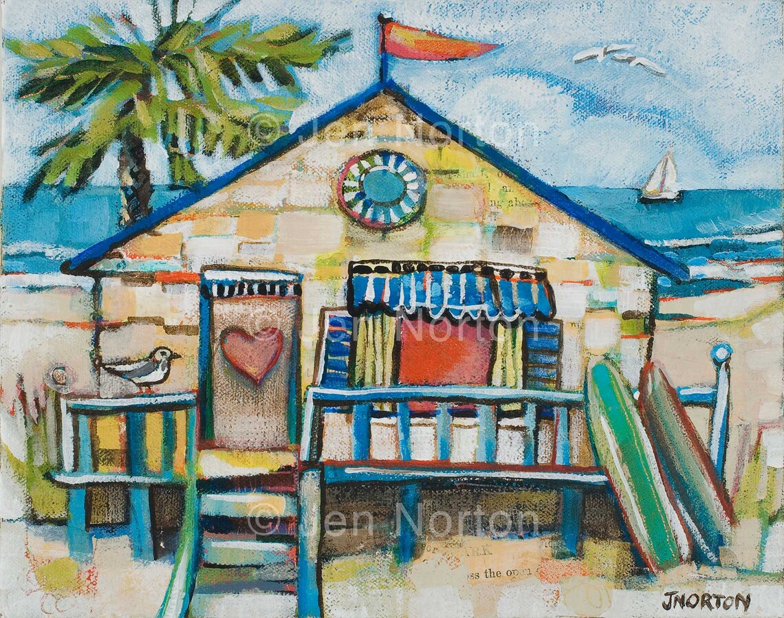Coastal Beach House Art Print Vacation Home Bed and Bath Etsy