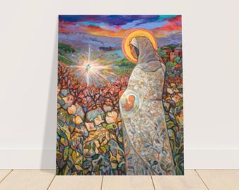 Visitation of Mary and Elizabeth Catholic Poster, Blessed Mother, Infant Jesus meets John the Baptist, Pre-born child