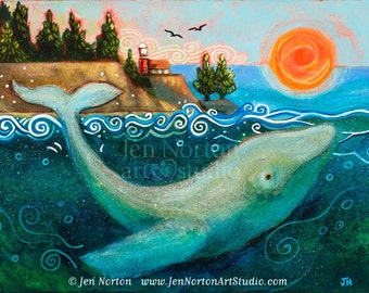 Humpback Whale Wall Art Print, Bed and Bath Decor, Santa Cruz, California Sea Life