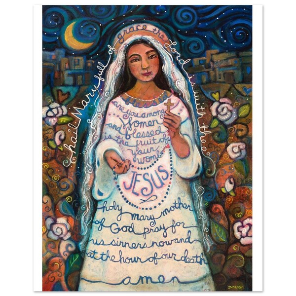 Hail Mary Poster, Catholic home decor, Rosary art, Religious gift
