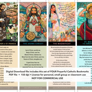 Set of 4 Catholic bookmarks, Printable digital file, St Francis, Blessed Mother, Sacred Heart, St. Michael Archangel, PDF, Instant Download. image 1
