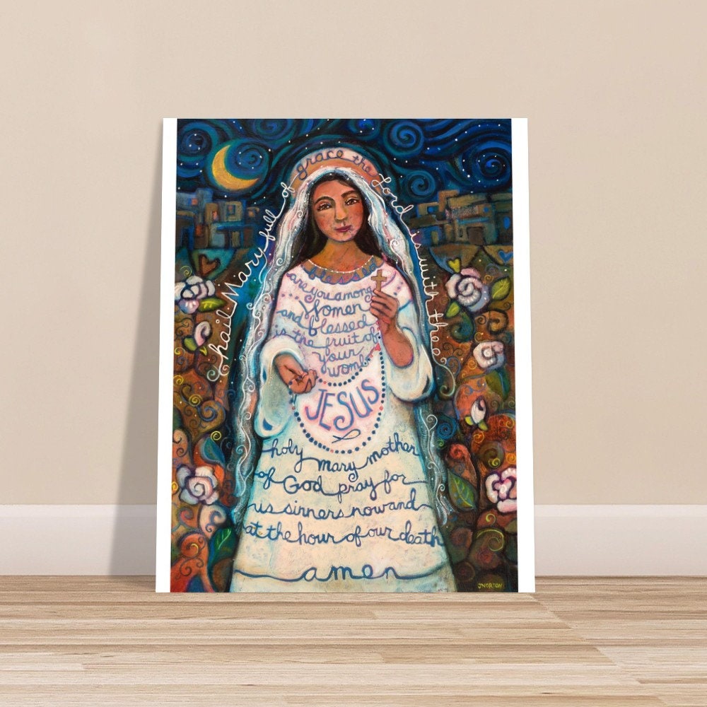 Hail Mary Poster, Catholic home decor, Rosary art, Religious gift